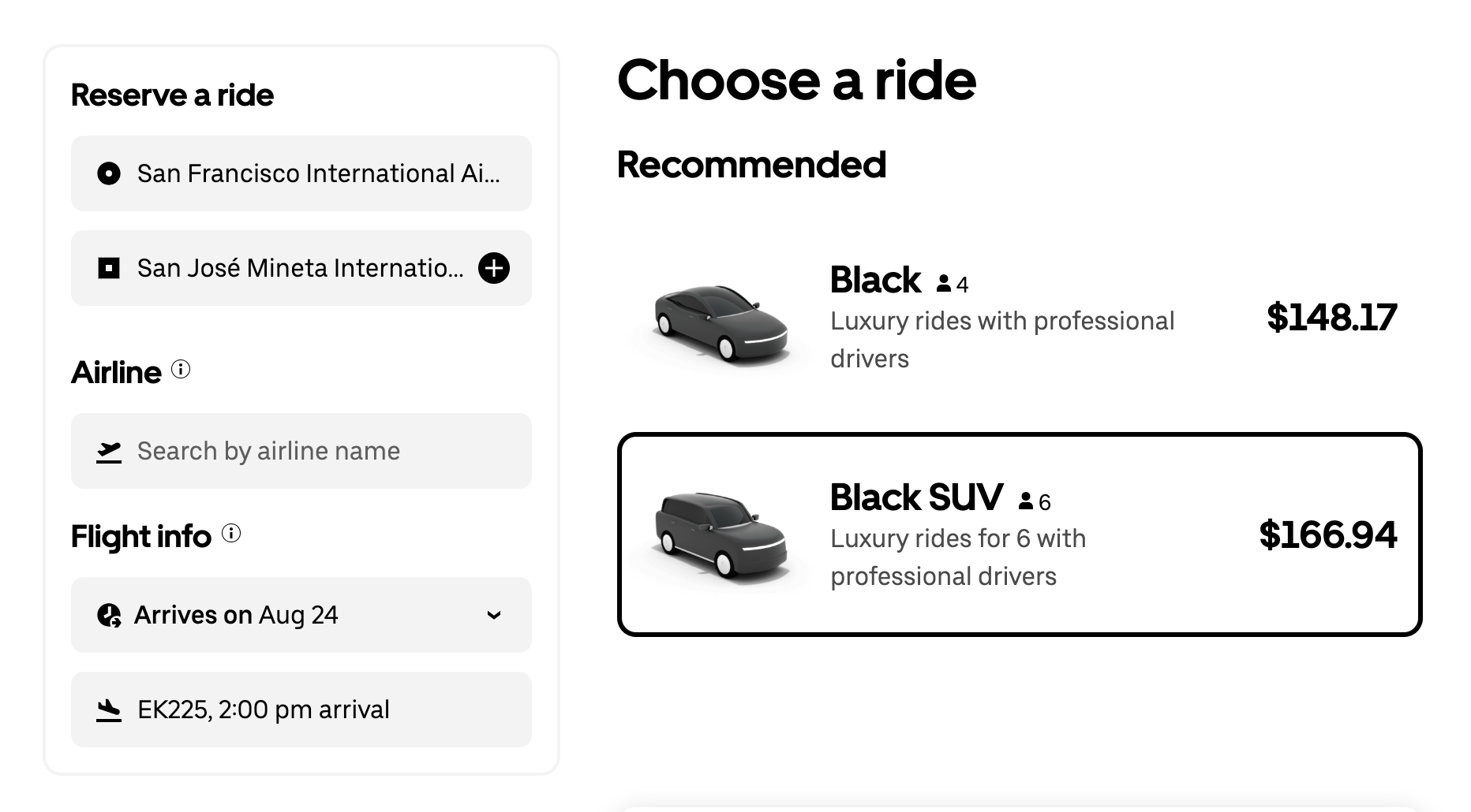 uber rate from sfo to sjc