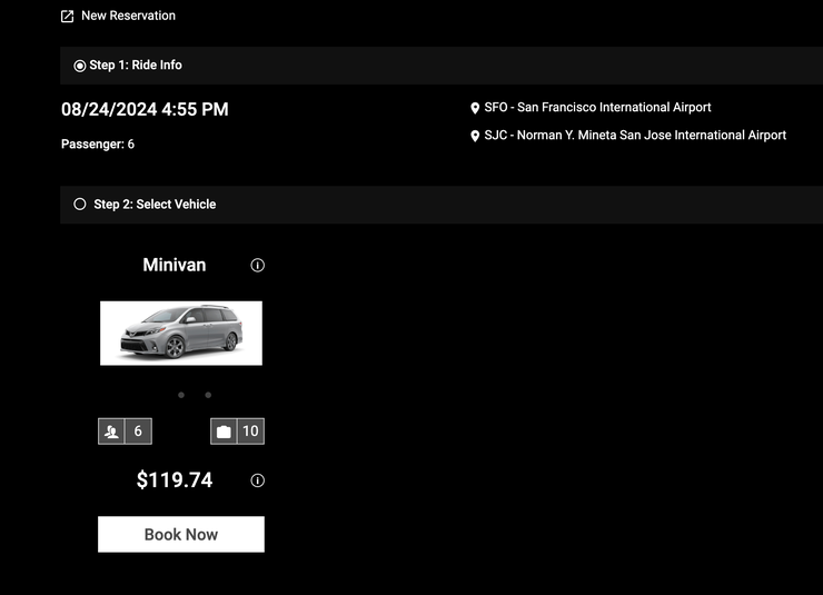 airport taxi cab services rate from sfo to sjc